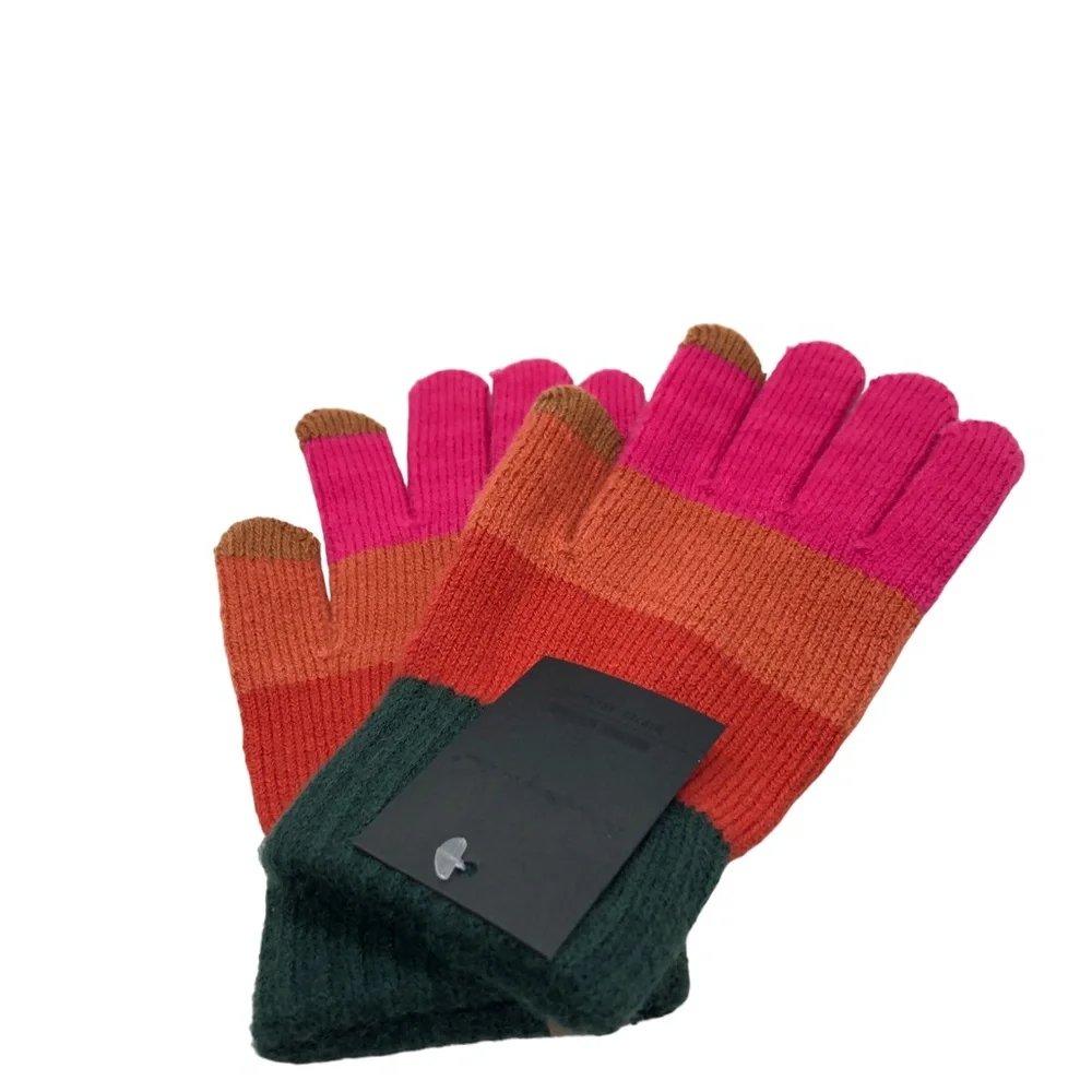 Do Everything In Love Color Block Fuchsia Stripe Pattern Gloves Winter Accessory